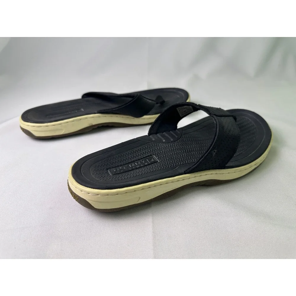 Sperry‎ STS24079 Havasu Men's Flip Flop Sandals Black Leather Thong Size 7M Used